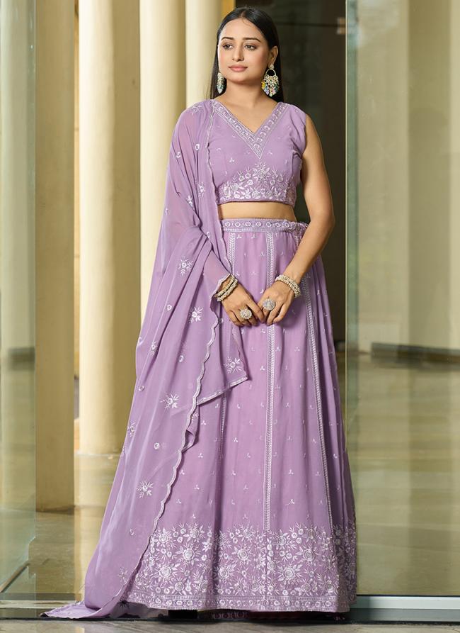 Georgette Lavender Party Wear Sequins Work Lehenga Choli